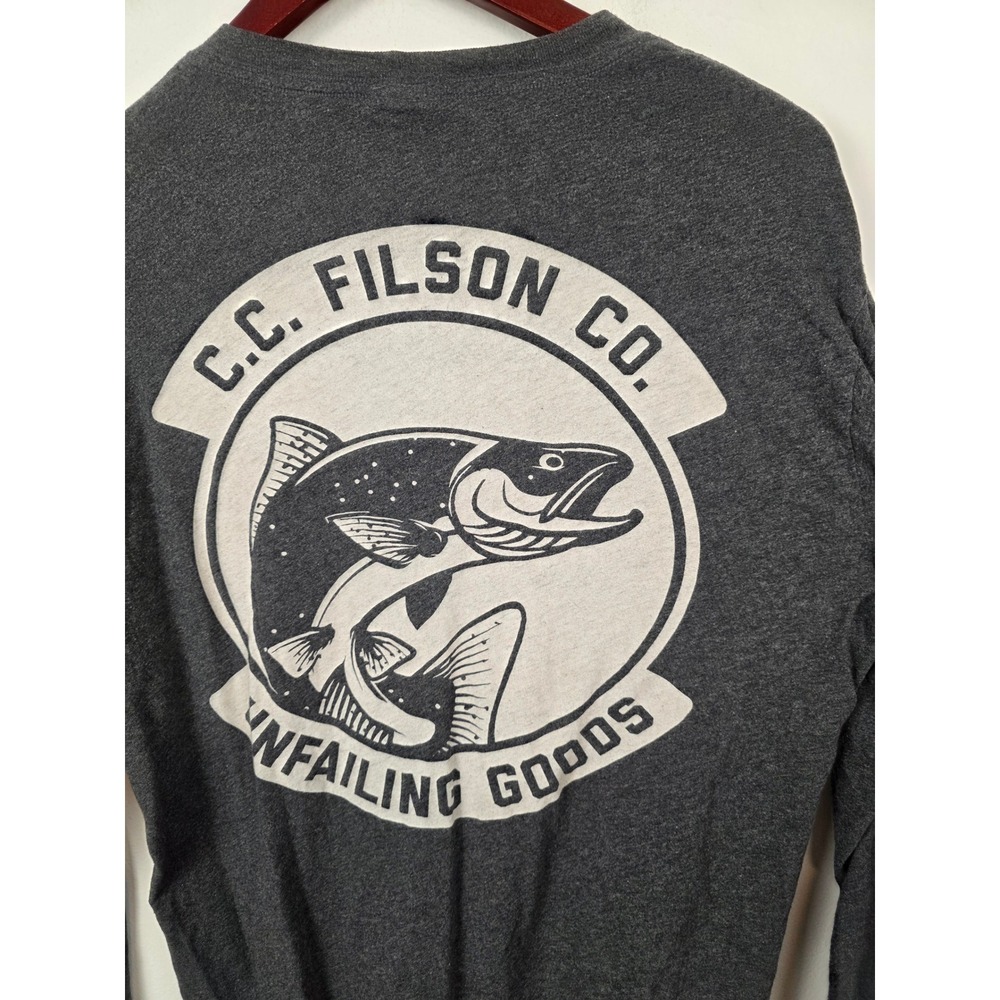 Filson Unfailing Goods Mens Long Sleeve Graphic T-Shirt Grey Fishing Size M - Picture 4 of 8